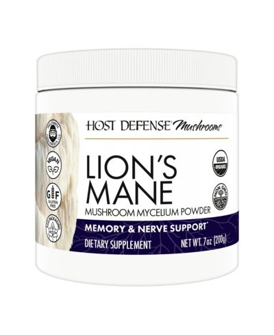 Host Defense Lion s Mane Mushroom Powder supports brain, focus, memory, and immune and nervous system health.
