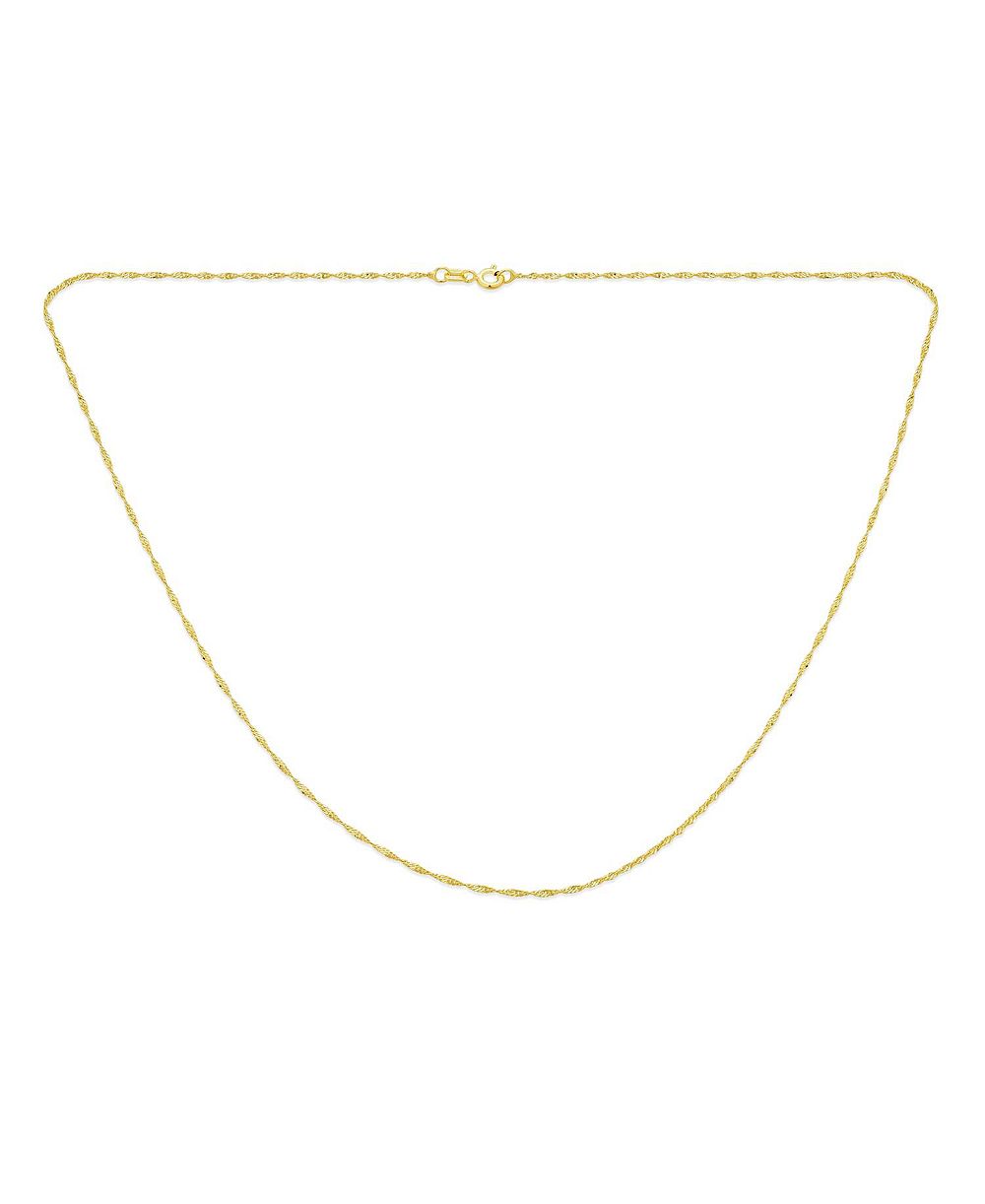 Bling Jewelry 1MM Thin Singapore Chain Link Necklace 14K Gold Plated Sterling Silver 24"