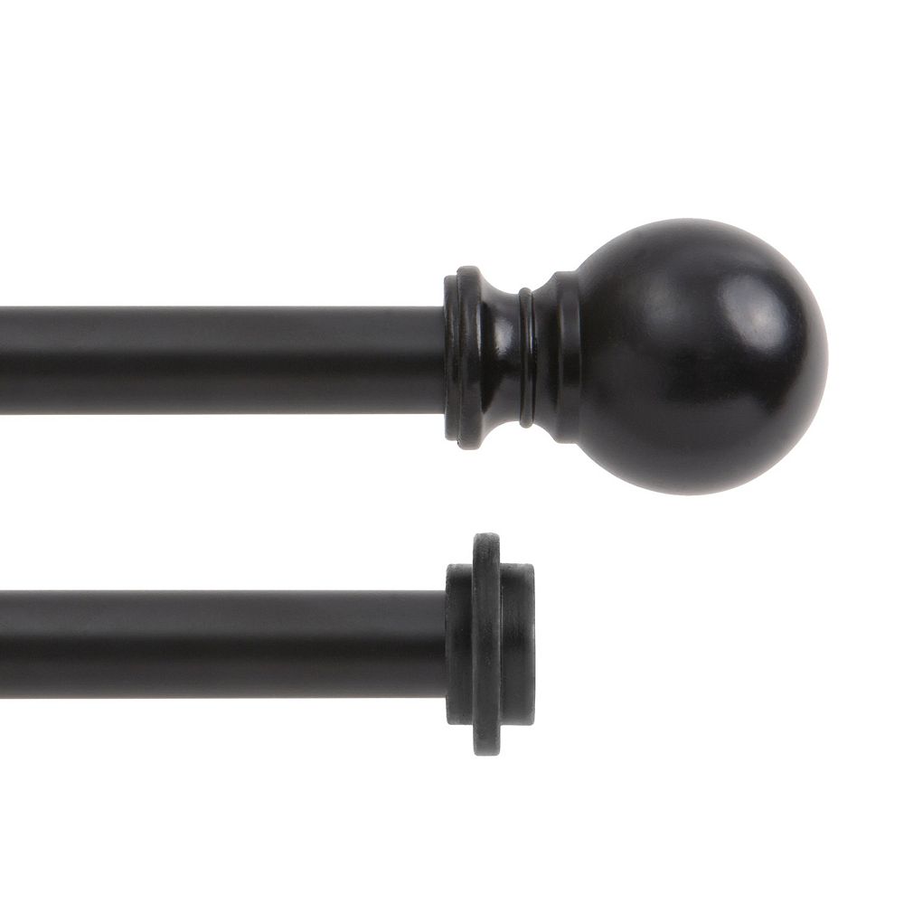 Kenney 5/8 Inch Standard Double Curtain Rod with Decorative Ball Finials in Matte Black