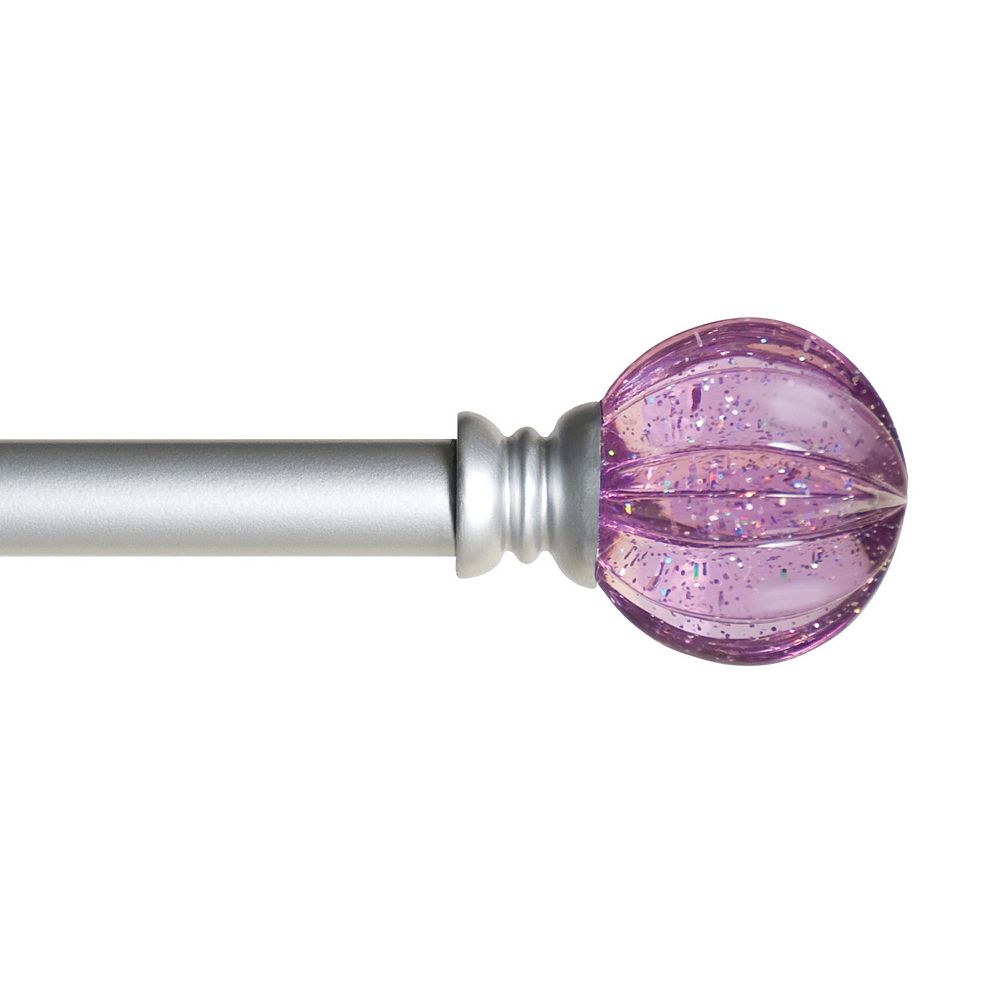 Kenney Estrella Decorative Curtain Rod - 5/8 Inch Silver with Purple Finials