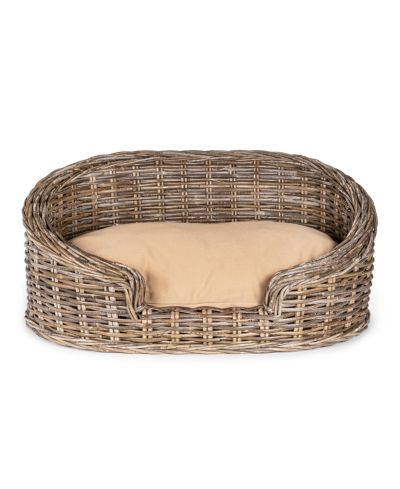Curvy Classic Handwoven Rattan Pet Bed with Machine-Washable Cushion