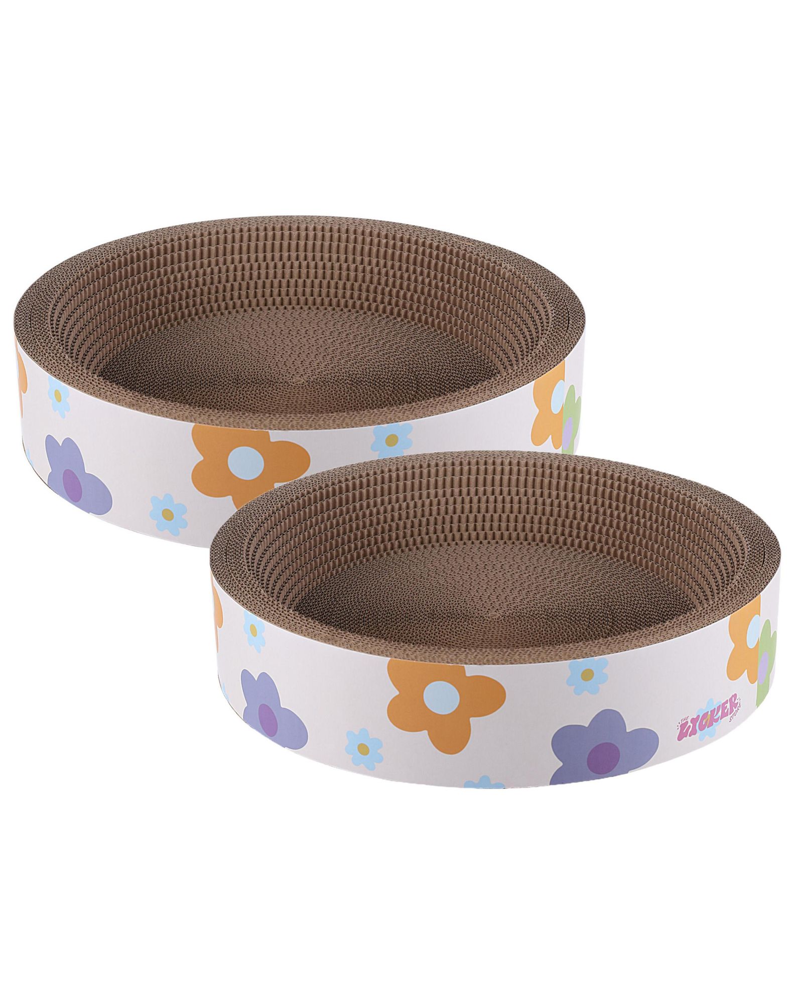 The Licker Store Daisy 18.13" Modern Cardboard Bowl Cat Scratcher с Catnip, White/Multi (Set of 2