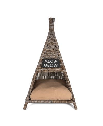 Tiki Tent 20" x 20" Coastal Handwoven Rattan Pet Bed with Machine-Washable Cushion, Kubu Gray