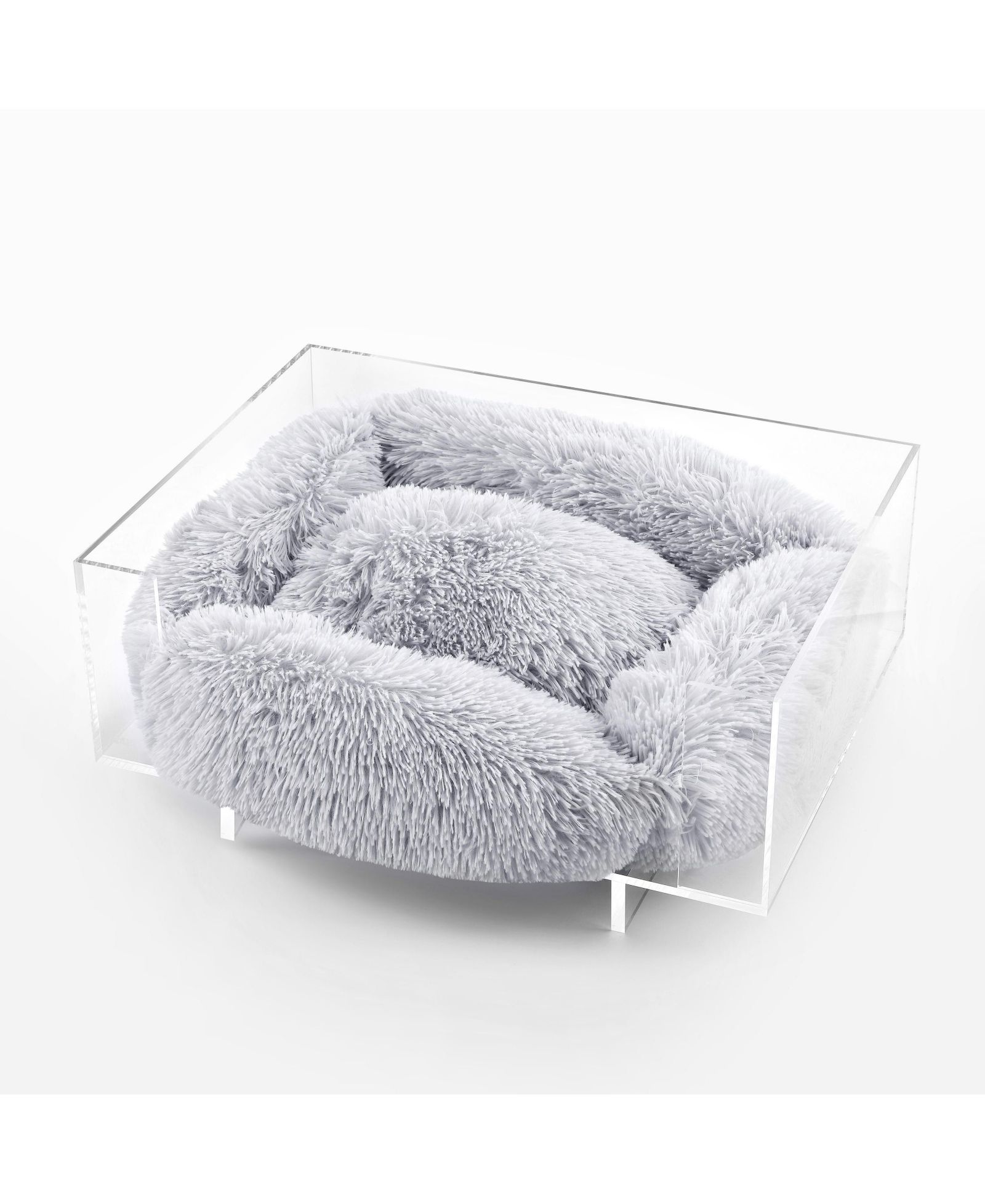 Лежанка для животных Carole Modern Acrylic Calming Fluffy Pet Bed с моющейся подушкой, Light Gray/Clear