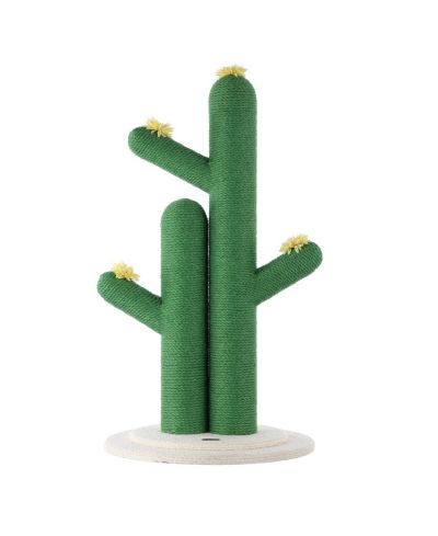 The Licker Store Socorro 34.25" Modern Jute Double-Cactus Cat Scratching Post with Flower Toys, Green/White