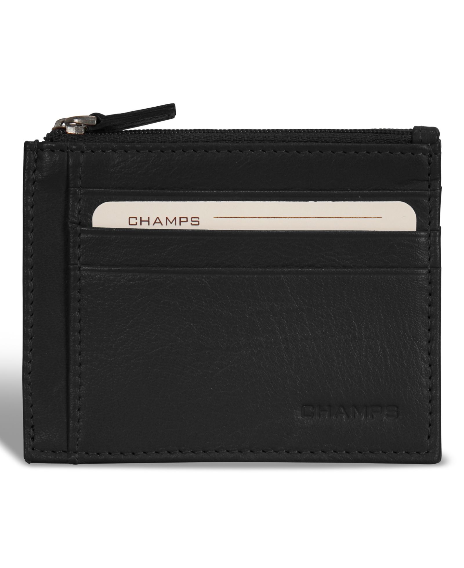 CHAMPS Men's Onyx Collection Leather Zip Card Case