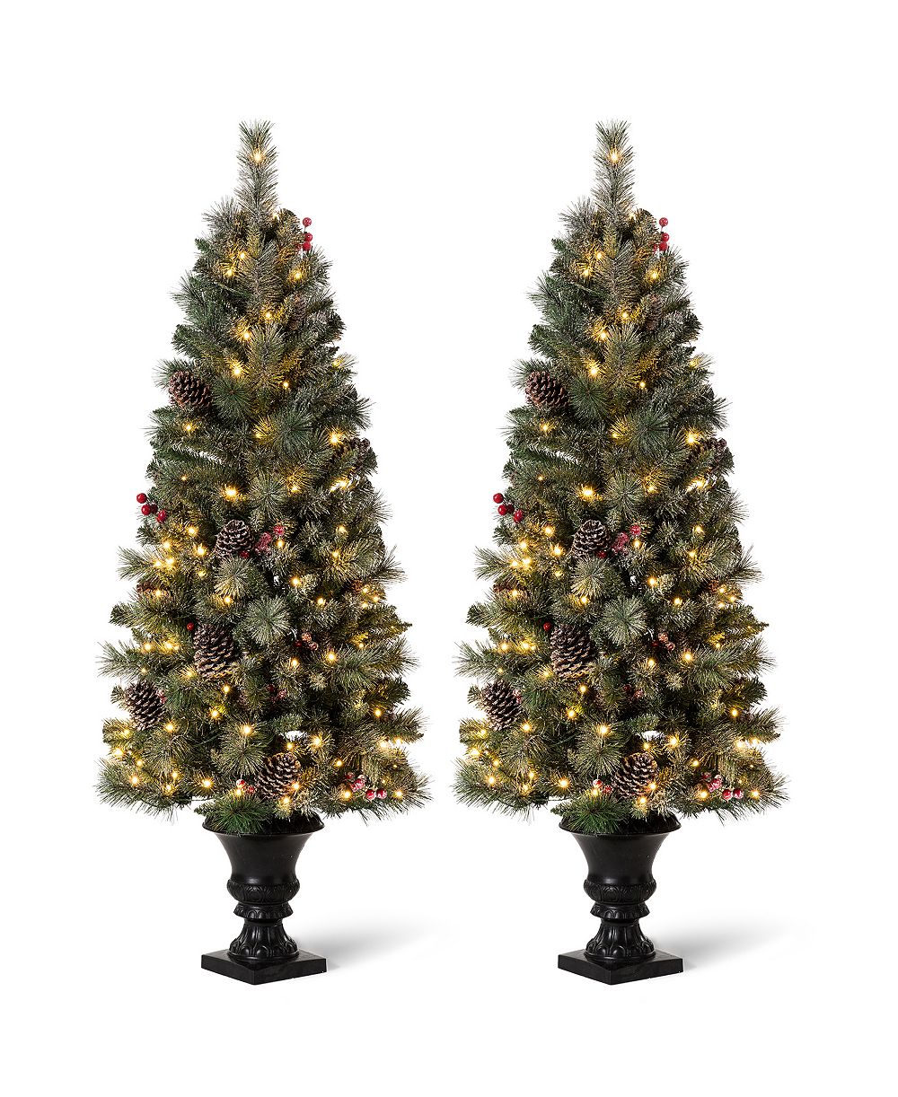 Glitzhome Pre-Lit Flocked Pine Artificial Christmas Porch Tree, 5 Feet