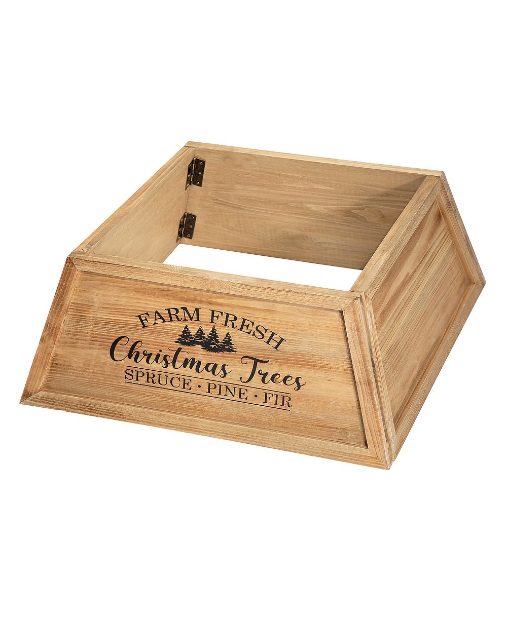 Glitzhome Natural Wooden Trapezoid Farm Fresh Christmas Trees, 26"