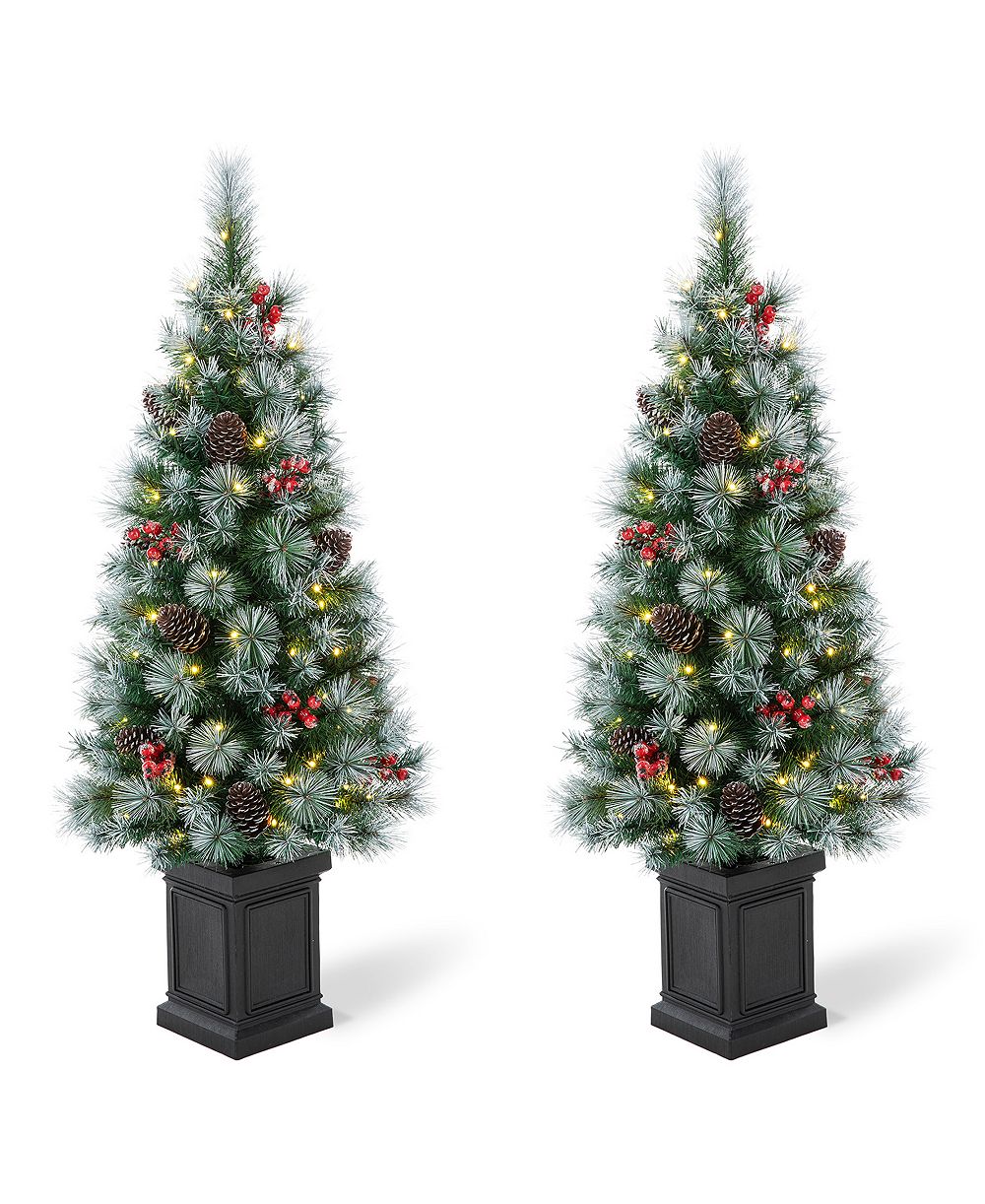 Glitzhome Pre-Lit Pine Artificial Christmas Porch Tree, 4 Feet