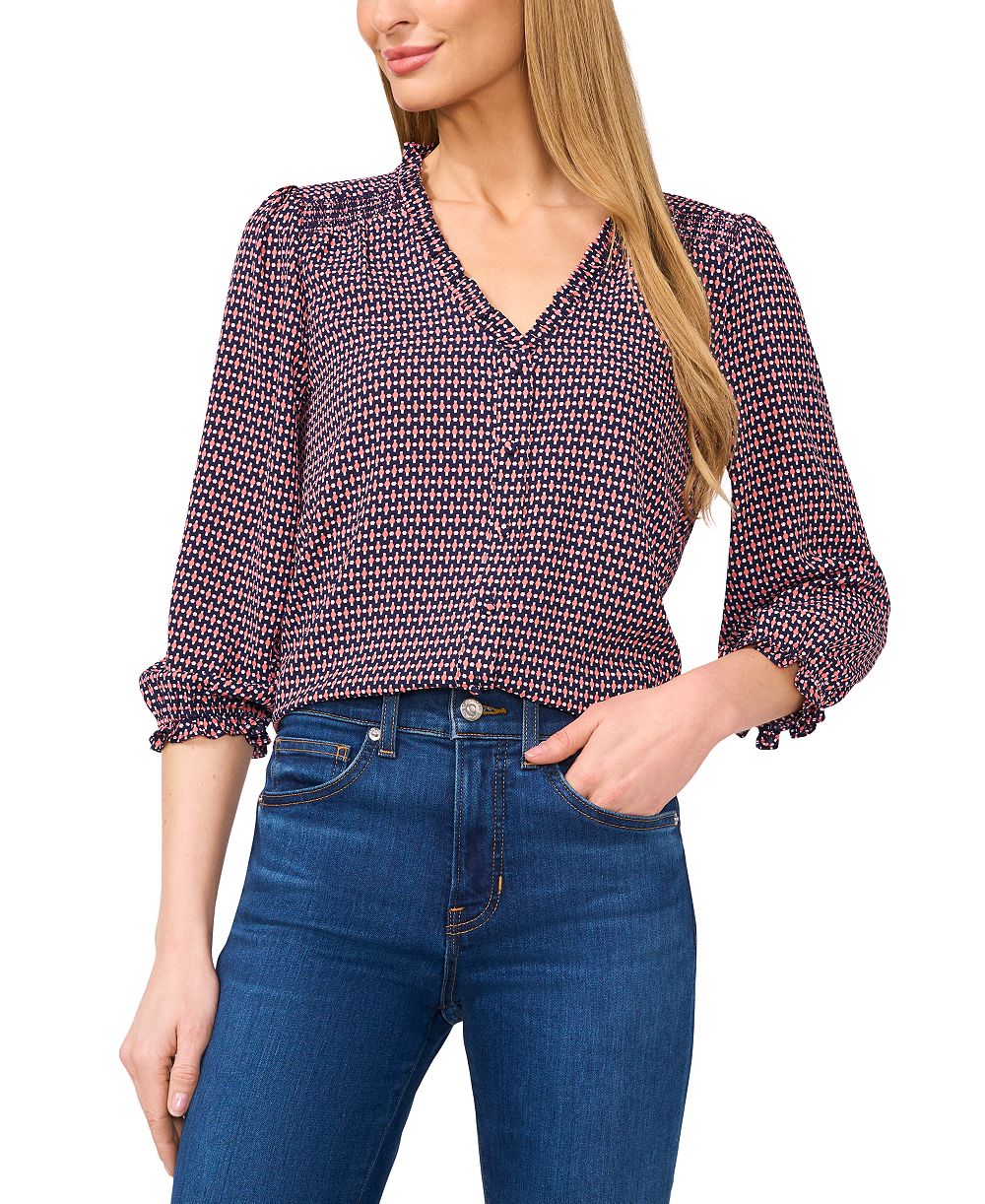 Женская блузка CeCe Ruffled V-Neck Button-Front