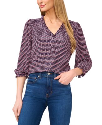 Женская блузка CeCe Ruffled V-Neck Button-Front