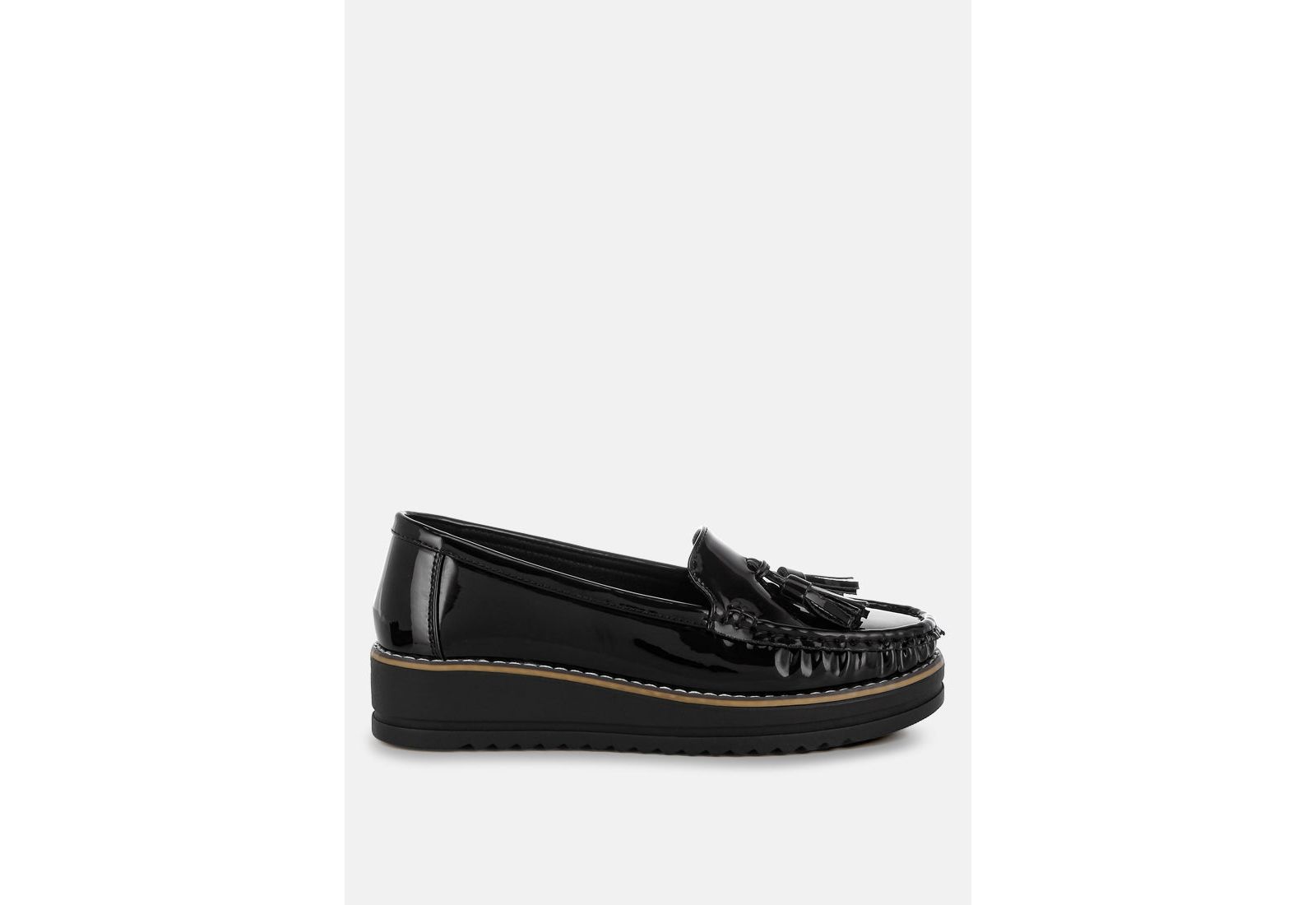 London Rag Womens Strelka Tassel Detail Flatform Loafers Black
