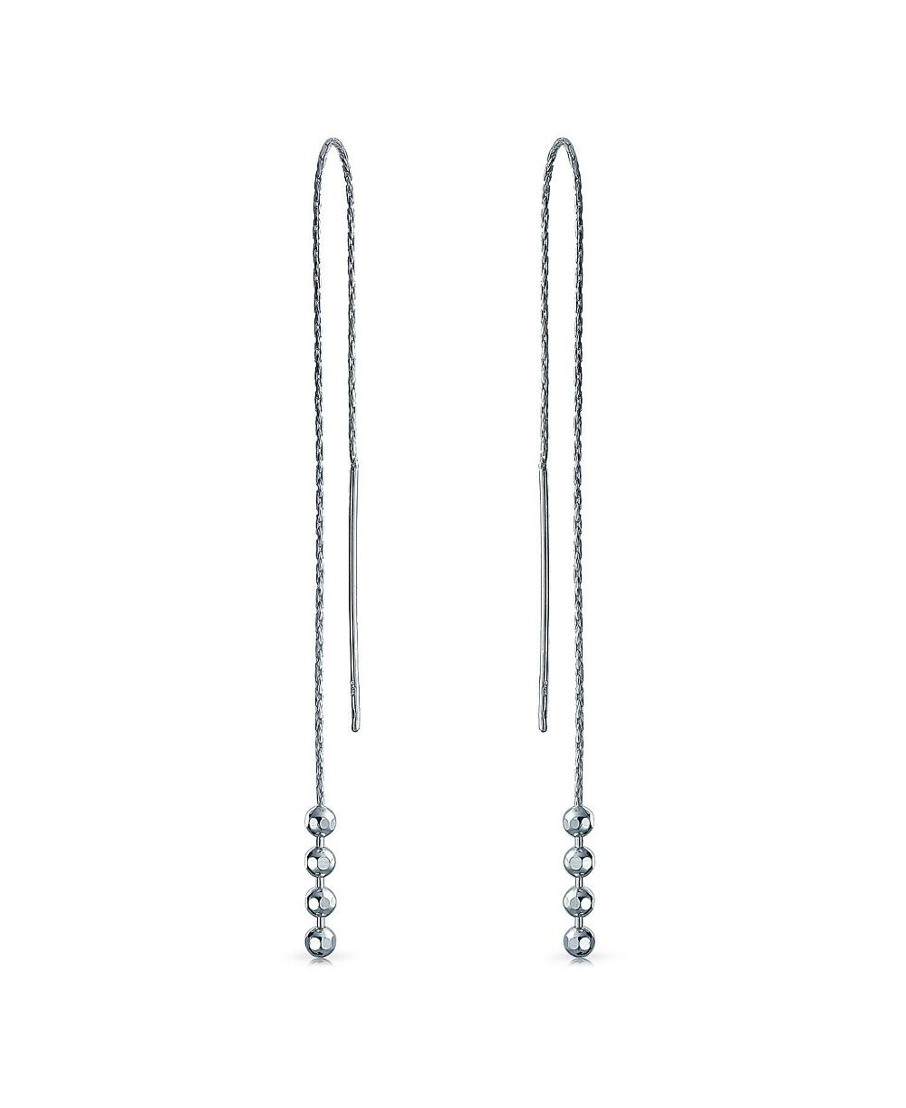Bling Jewelry Minimalist Bead Balls Threader Earrings Long Chain .925 Sterling Silver