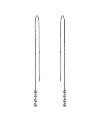 Bling Jewelry Minimalist Bead Balls Threader Earrings Long Chain .925 Sterling Silver