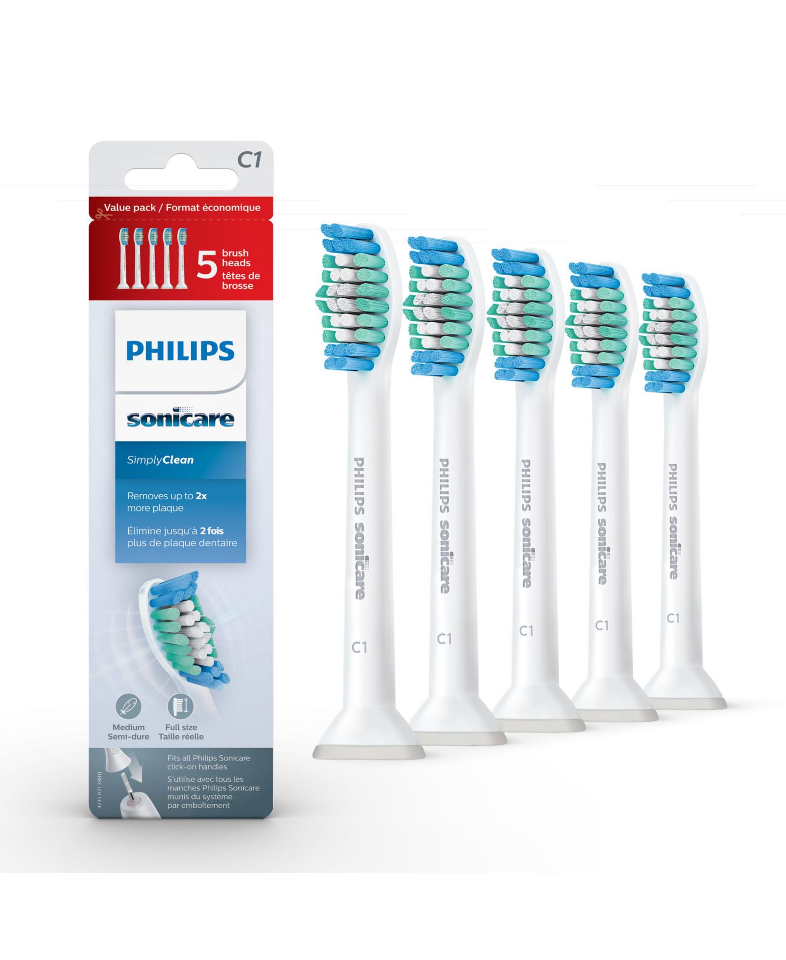 Сменные насадки для зубной щетки Sonicare Philips SimplyClean (C1), 5 шт.