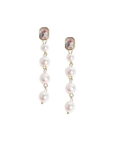 SOHI White Pearl Strand Drop Earrings