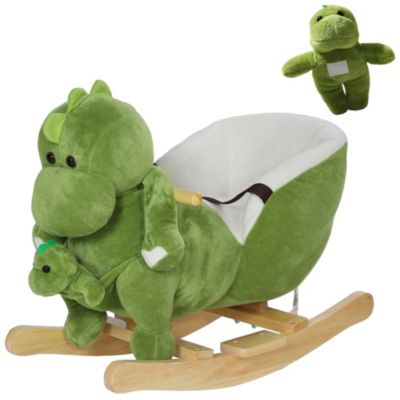 Qaba Rocking Dinosaur, Wood Frame, with 32 Songs & Seat Belt, 55 lbs. Capacity, Ages 18-36 Months