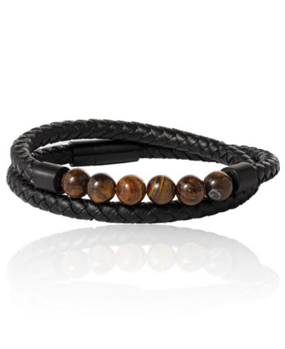 Мужской браслет Lucky Brand с бусинами Tiger's Eye и Stainless Steel