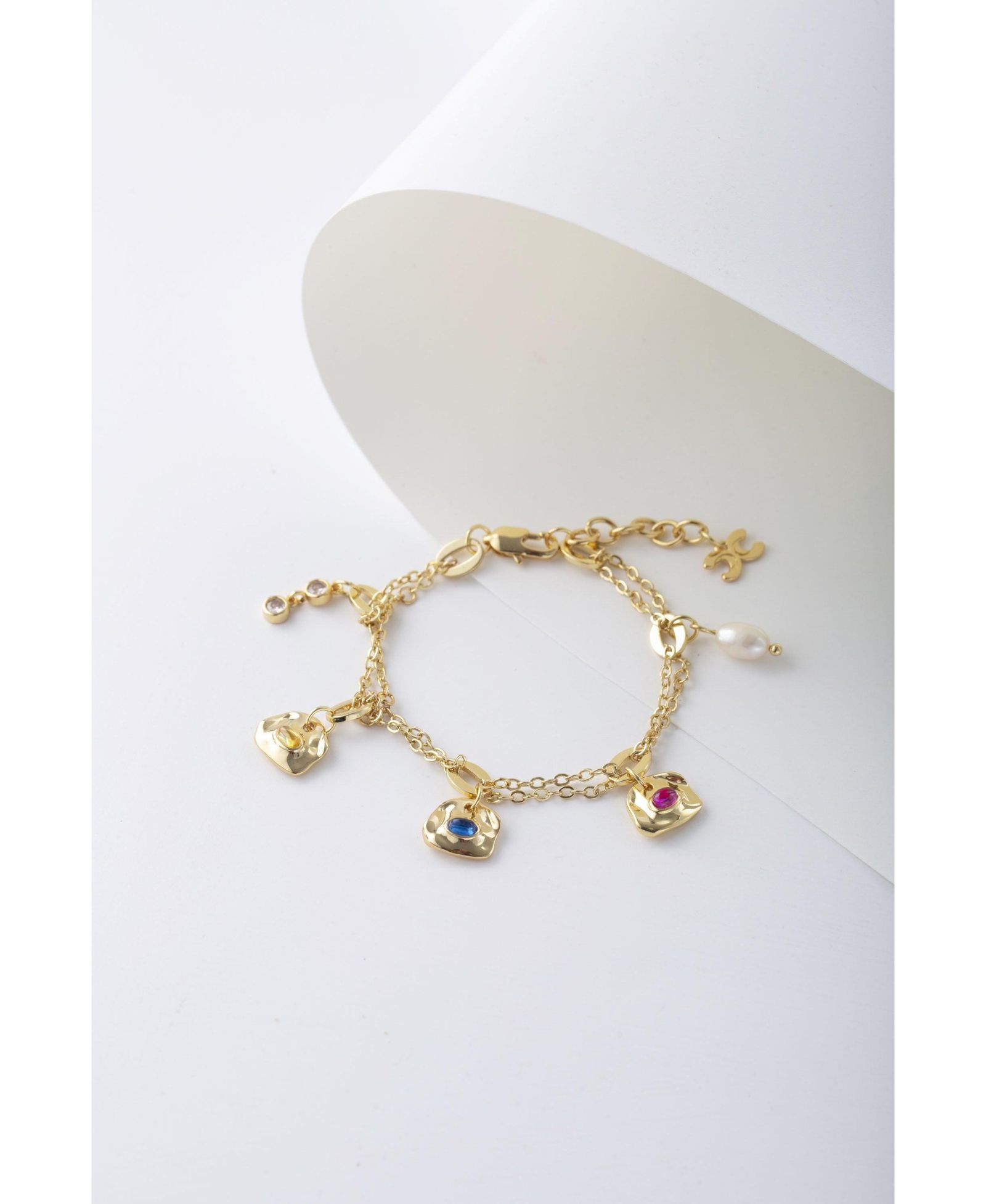 Iris Colored Cubic Zirconia and Freshwater Pearl Charms Bracelet