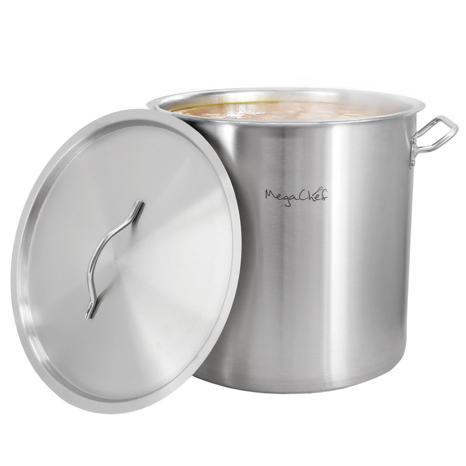 MegaChef Professional Kitchen 52.8 Quart Round Stainless Steel Stock Pot with Lid
