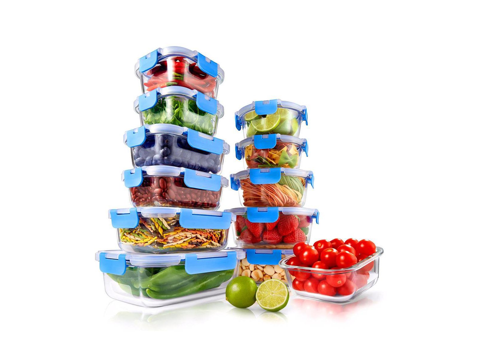 NutriChef 24-Piece Glass Food Storage Container Set с BPA-Free Airtight Locking Lids, NCGLBU
