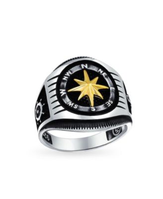 Мужское кольцо Bling Jewelry 2-Tone Nautical Compass Signet, Black Gold Oxidized Sterling Silver