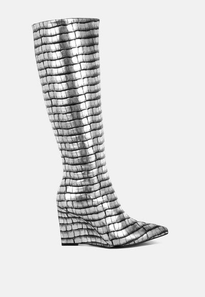 London Rag Women's Bass Head Croco Metallic Long Boots