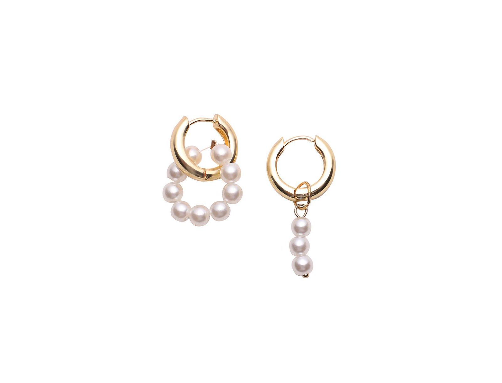 SOHI Gold Pearl Asymmetrical Hoop Earrings