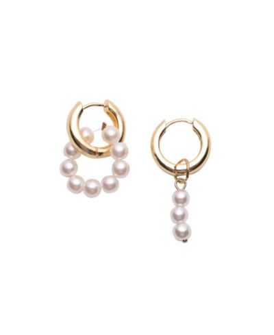 SOHI Gold Pearl Asymmetrical Hoop Earrings