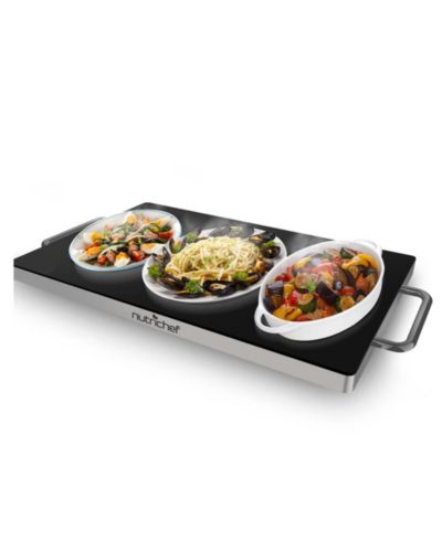 NutriChef Electric Warming Tray with Non-Stick Heat-Resistant Glass Plate, 19.8" x 11.9" Heating Surface - PKWTR45