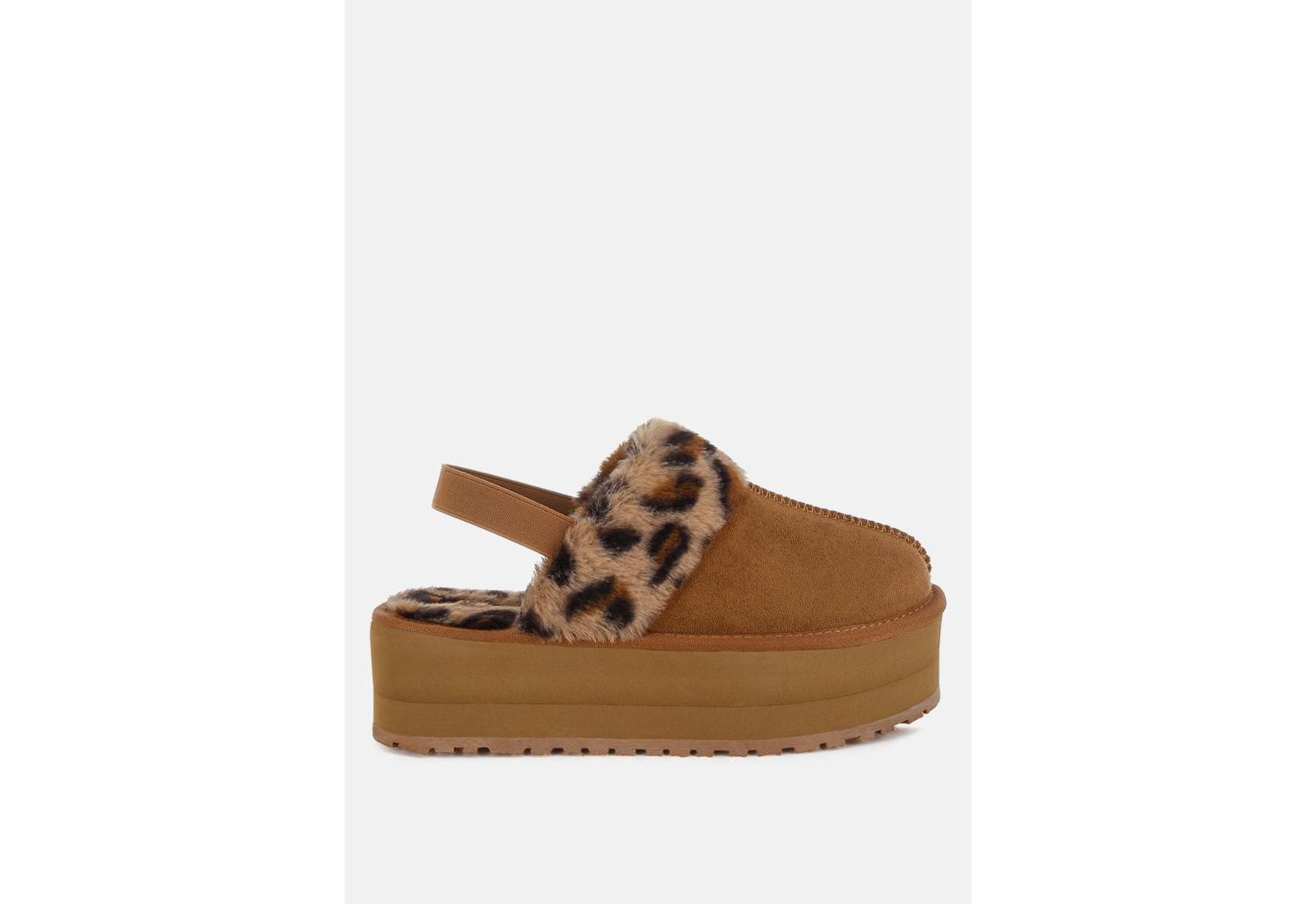 Kutchu Faux Fur Trim Platform Classic Slingback
