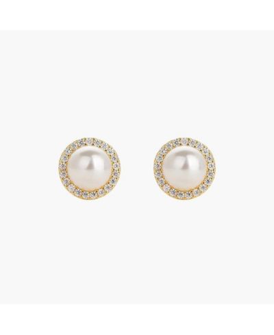 Sterling Silver 18k Gold Plated Eleanor Pearl Stud Earrings Stylish
