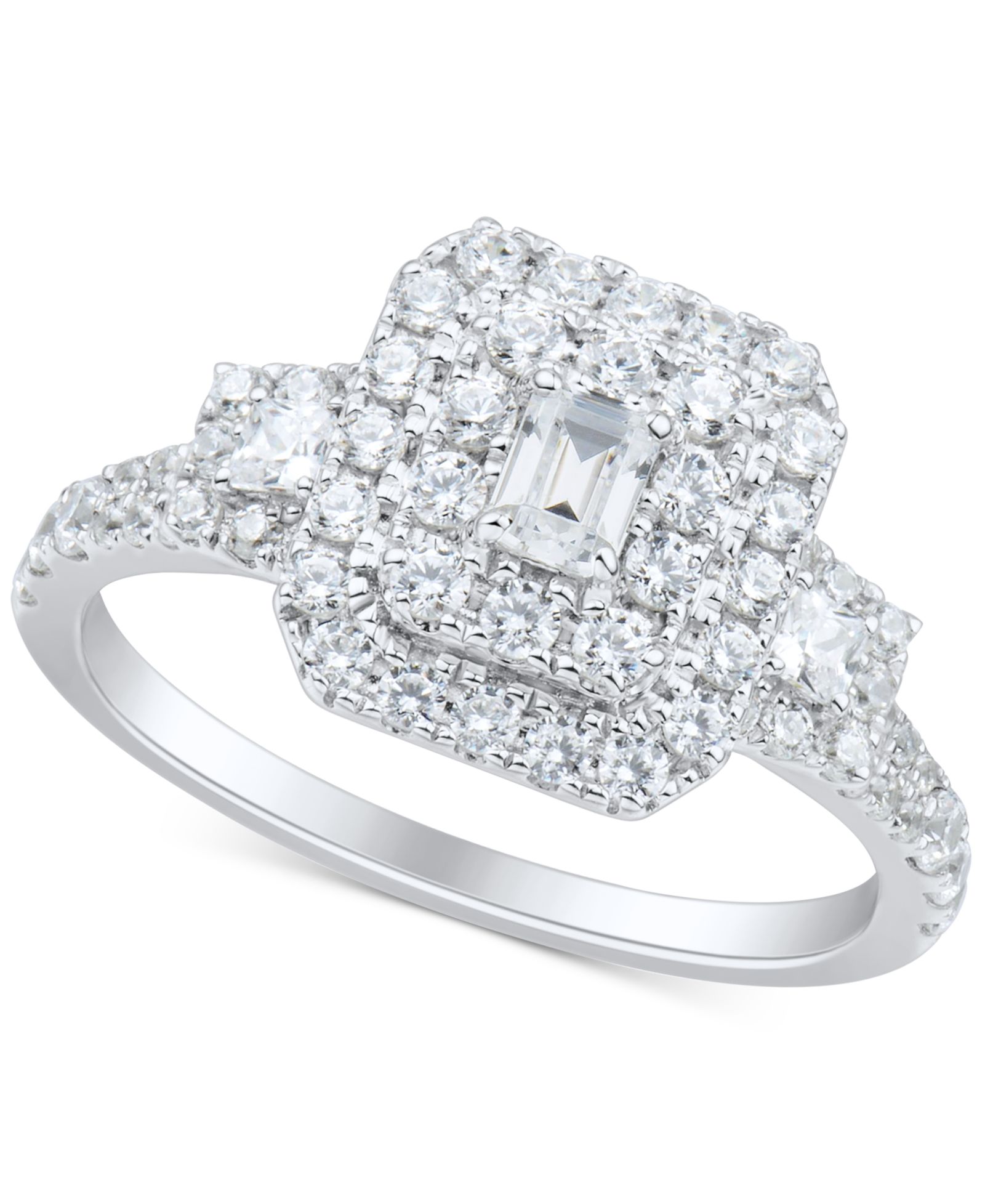 Помолвочное кольцо с бриллиантом и изумрудом Diamond Emerald Double Halo Cluster (1 ct. t.w.) в 14k White Gold
