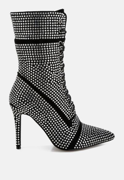 London Rag Womens Bitetto Rhinestones Embellished Calf Boots