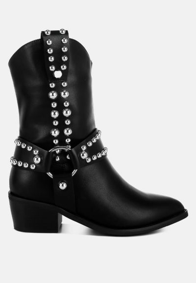 London Rag Womens Altair Studded Harness Detail Boots