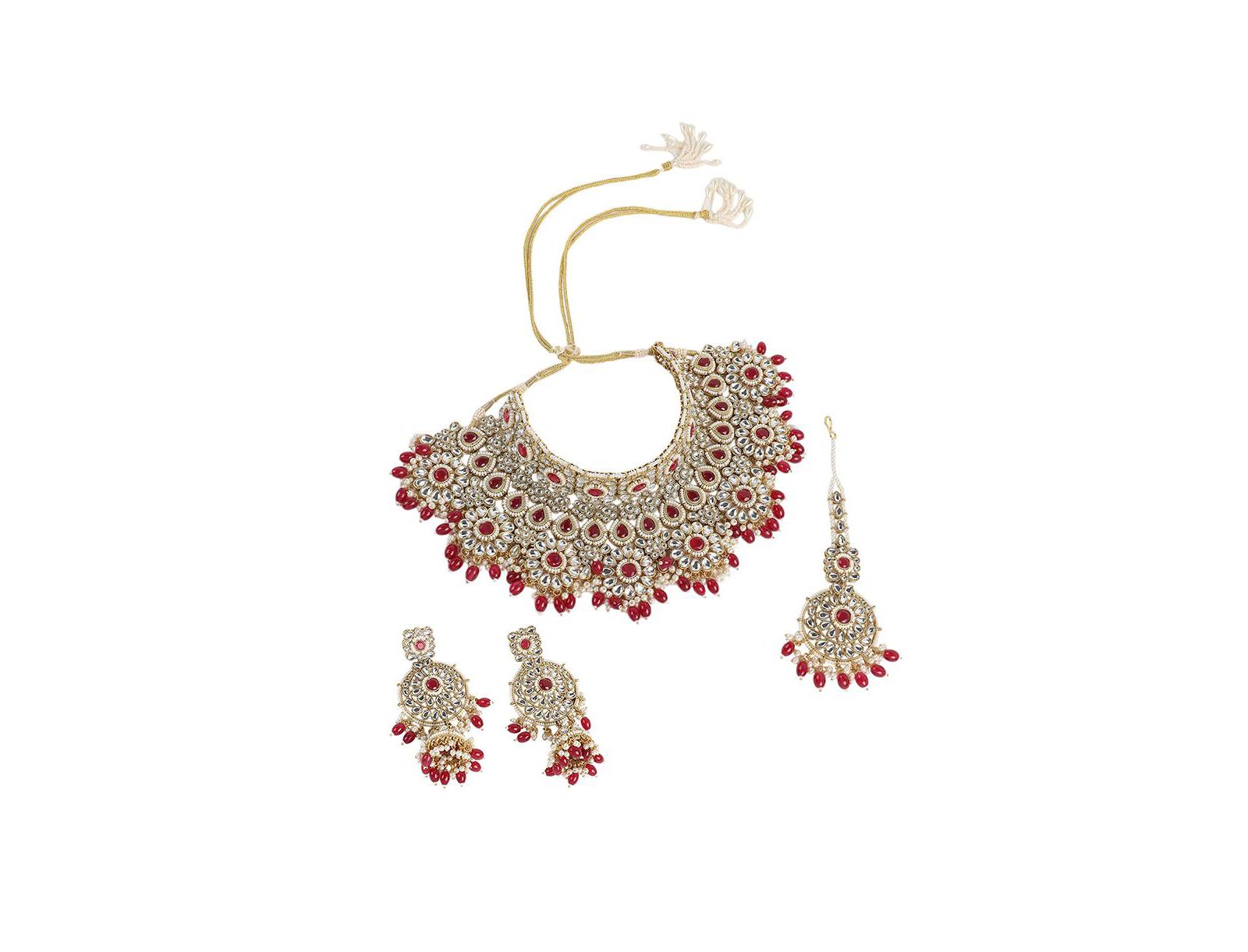 SOHI Red Mehrunissa Jewellery 3-Piece Set