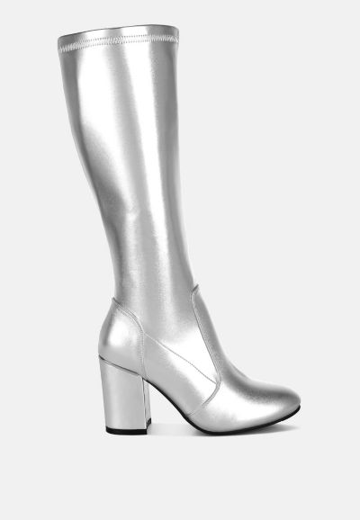 Rag and Co Womens Halara Metallic Pleather Long Boots
