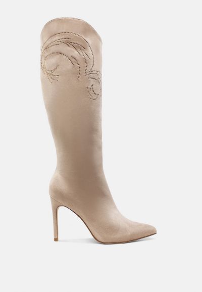 London Rag Womens Becks Rhinestone Patterned Calf Boots