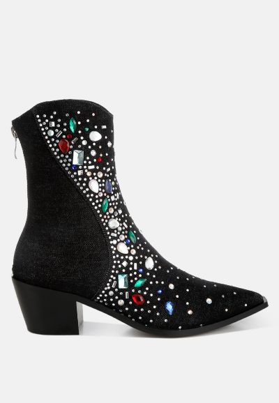 London Rag Womens Starlit Multi Color Stones Embellished Boots