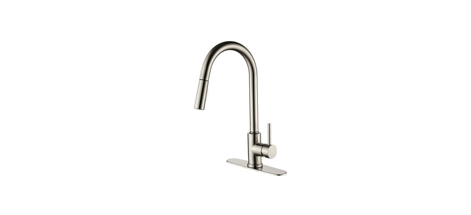 Modern Single Handle Kitchen Faucet with Pull Down Sprayer in Stainless Steel