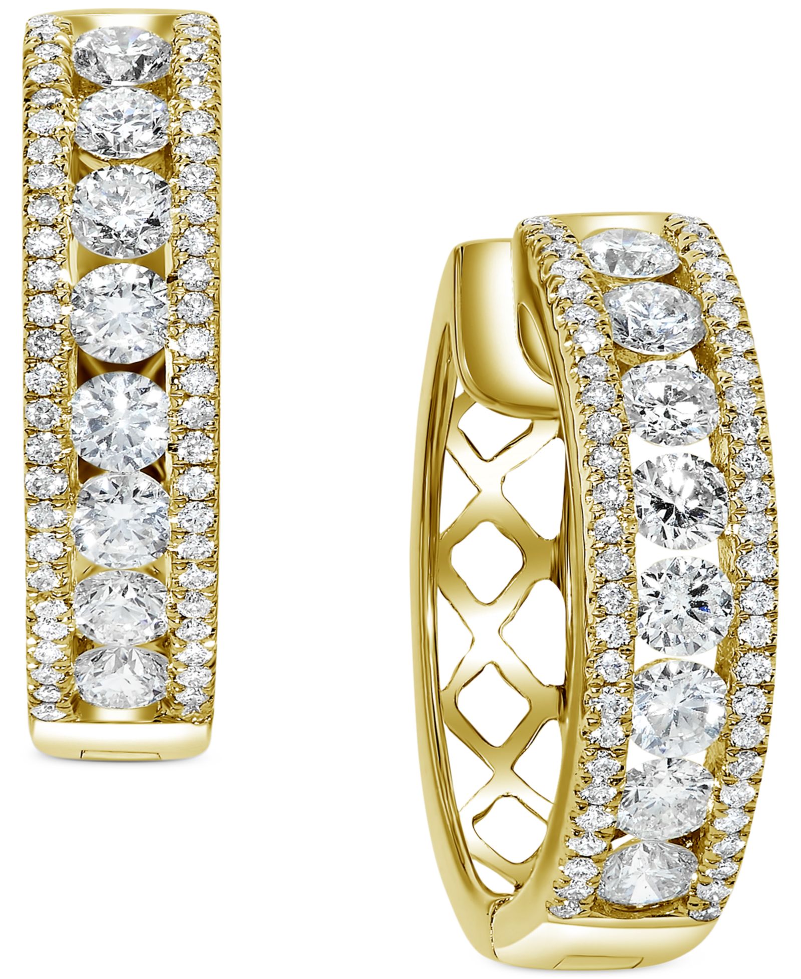 Серьги-кольца с бриллиантовым узором в золоте 14k