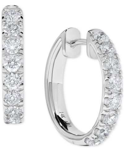 Серьги-кольца с бриллиантами (1-1/3 ct. t.w.) в белом золоте 14k