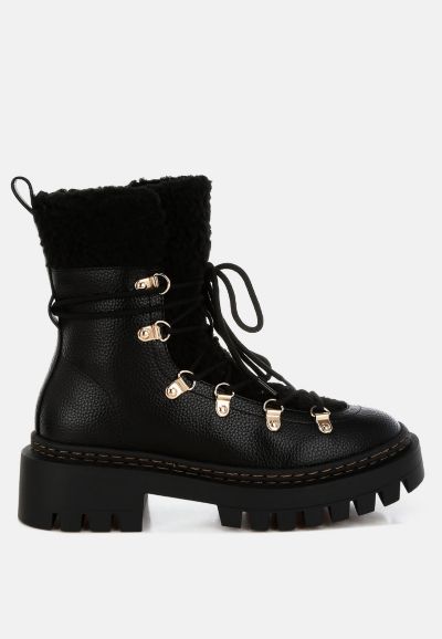 London Rag Womens Omul Fleece and Faux Leather Boots