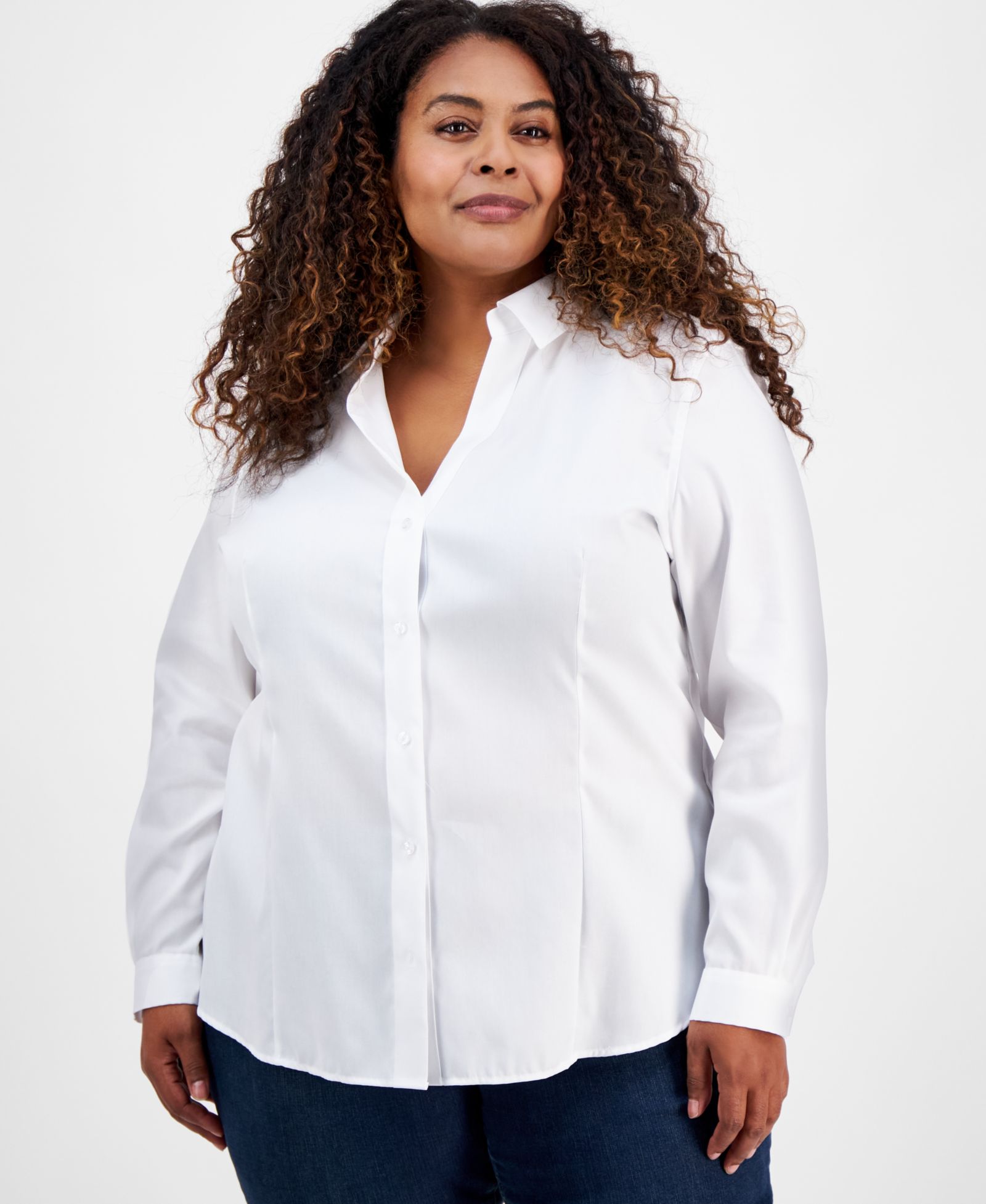 Jones New York Plus Size Cotton Button-Front Shirt