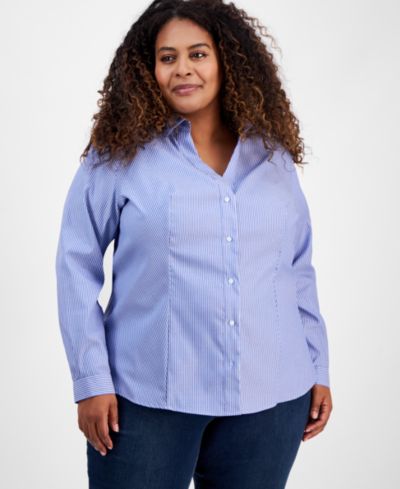 Jones New York Plus Size рубашка из хлопка в полоску на пуговицах