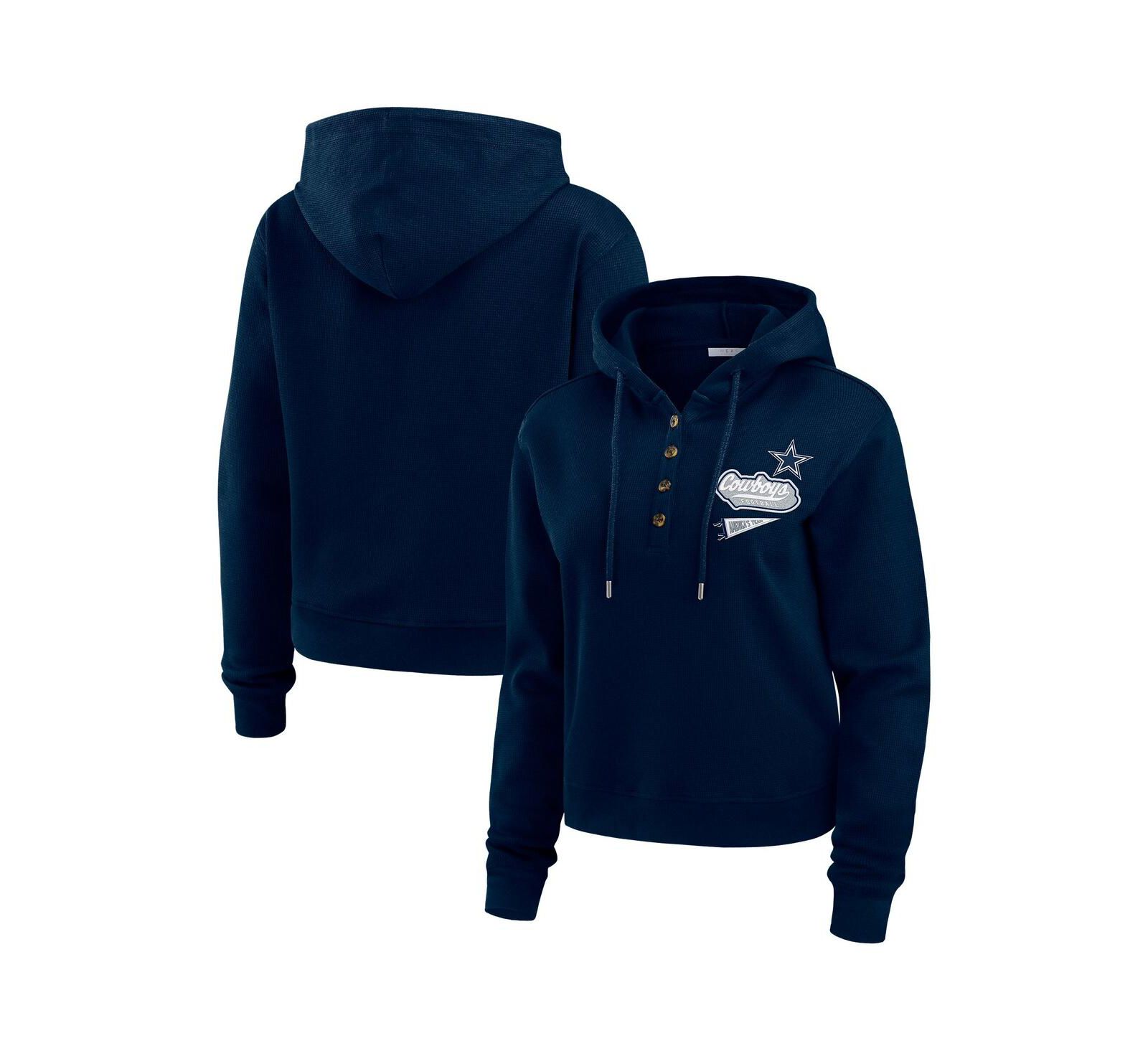 Женское худи WEAR by Erin Andrews Navy Dallas Cowboys Waffle-Knit Pullover