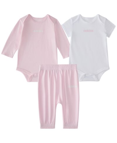 adidas Baby Girls' Logo Bodysuits and Pants, 3-Piece Set