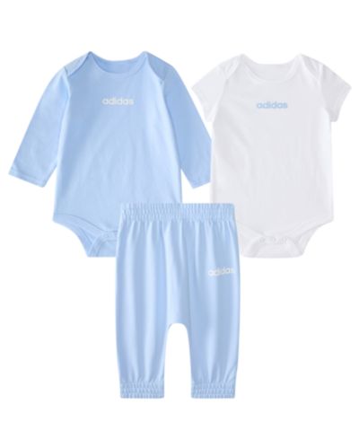 adidas Baby Boys' Printed Long-Sleeve Bodysuit, Short-Sleeve Bodysuit and Pants, 3-Piece Set