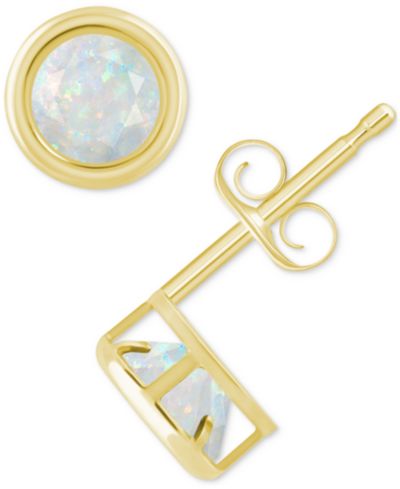 Серьги-гвоздики с искусственным опалом (1-1/5 ct. t.w.) в золоте 10k