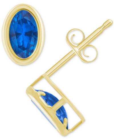 Macy's Created Sapphire Oval Stud Earrings (1-1/2 ct. t.w.) in 10k Yellow Gold
